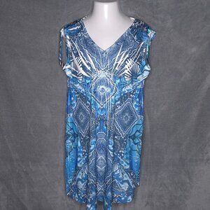 Style & Co Womens Blue Printed Sleeveless V-Neck Shift Dress XL Swim Cover Up